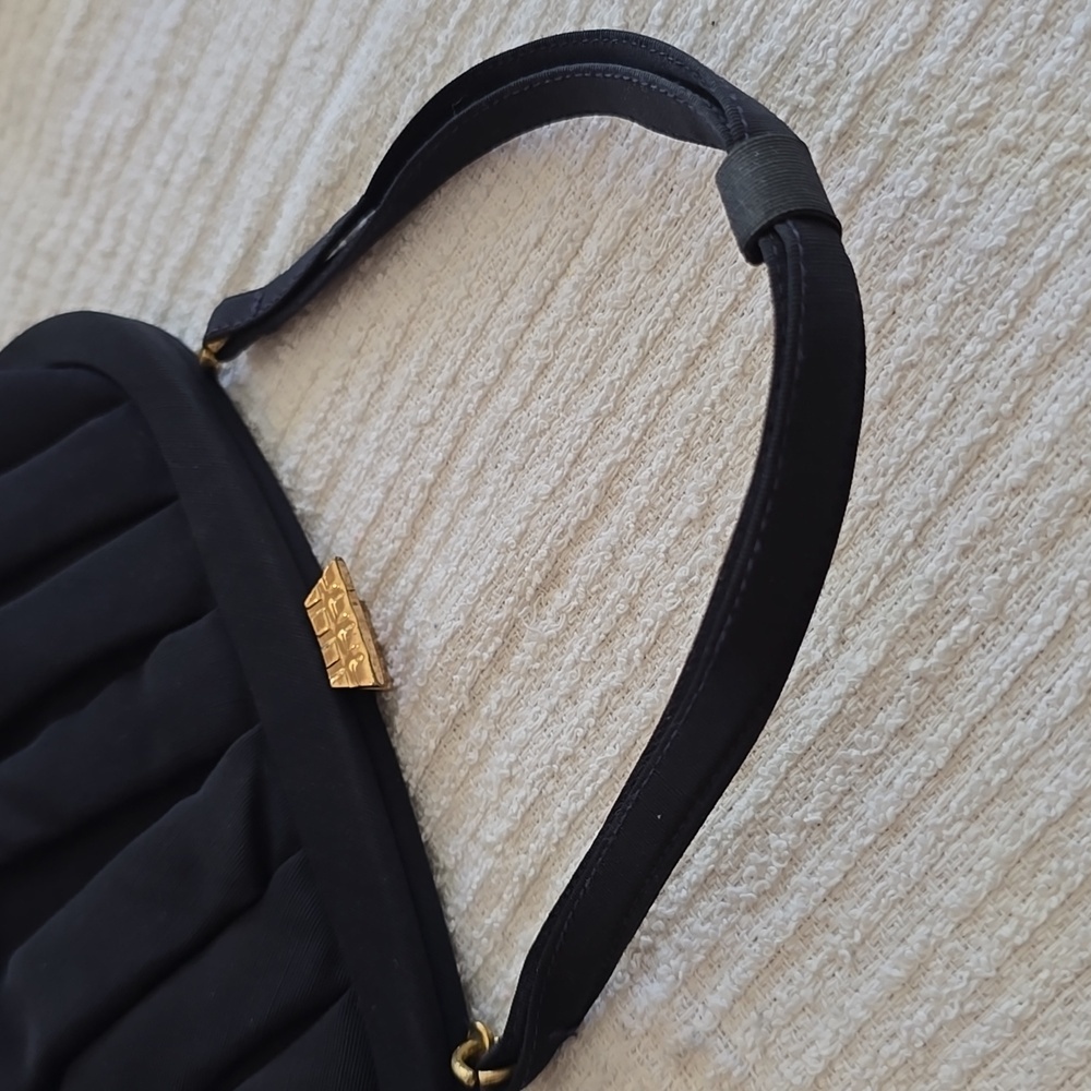 Birks - Navy Pleated Evening Handbag with Gold Hardware​ - Picture 3 of 13